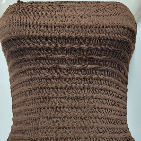 DARK Brown Smocked Strapless Stretchy Waist Length Tube Top - One Size - NEW - Picture 2 of 8